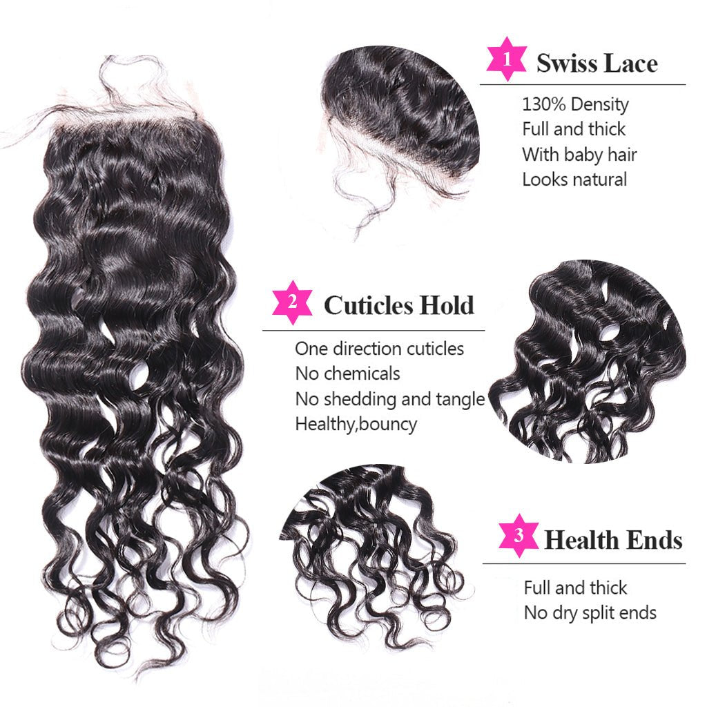 Brazilian Virgin Hair Bundles with Closure Loose Deep Wave Human Hair