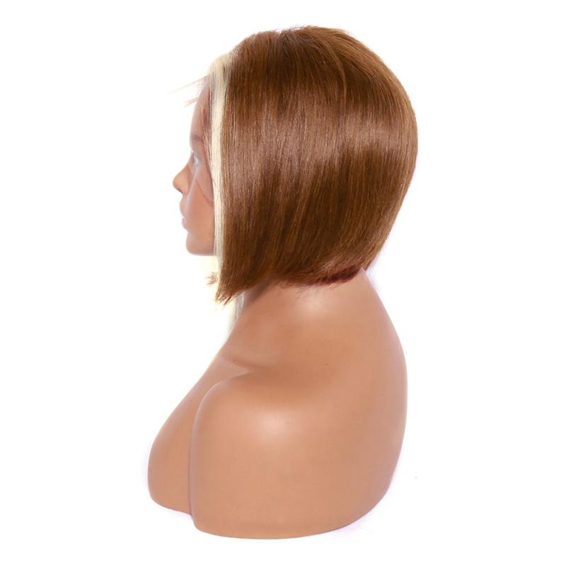 Pixie Cut Wig Short Straight Bob Wig 13X4 Lace Front Human Hair Wigs Highlight P613/27 Color