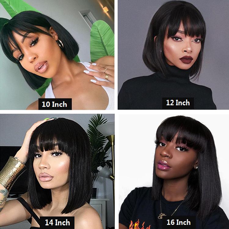 Silky Straight Human Hair No Tangle No Shedding Short Bob Wig With Bangs