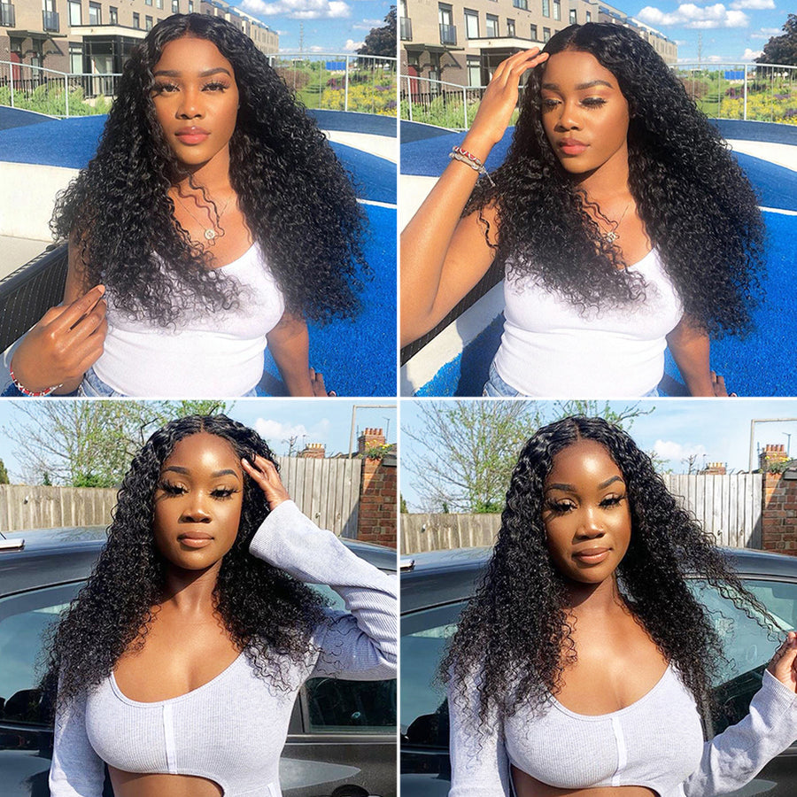 150%- 180% Preplucked 4x4 Kinky Curly Lace Front Human Hair Wigs With Baby Hair Lace Closure Wig