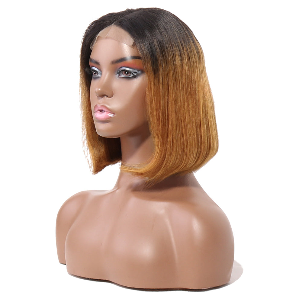 T1b/30 Color Silky Straight Human Hair Bob Wig Transparent 4x4 Lace Closure Wig