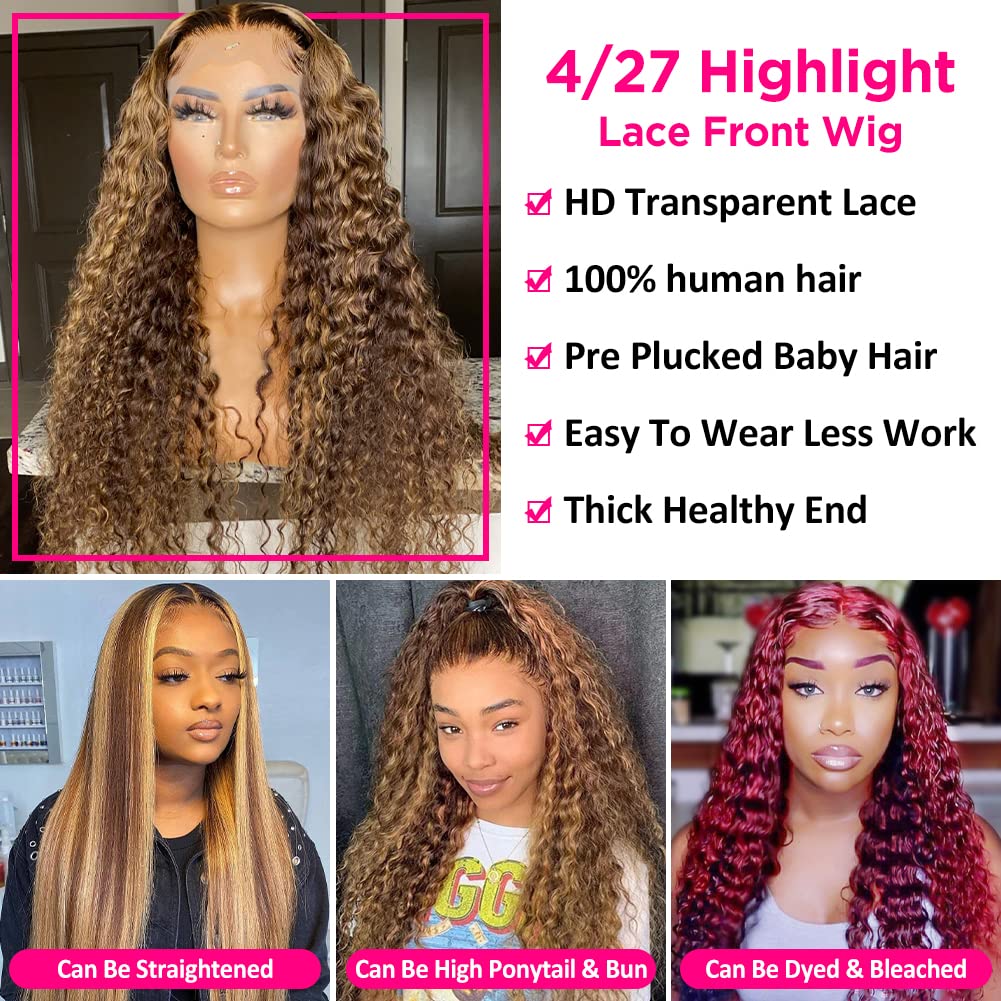 Gorgeous Highlight Color Deep Wave Human Hair 13x4 Lace Front Wig