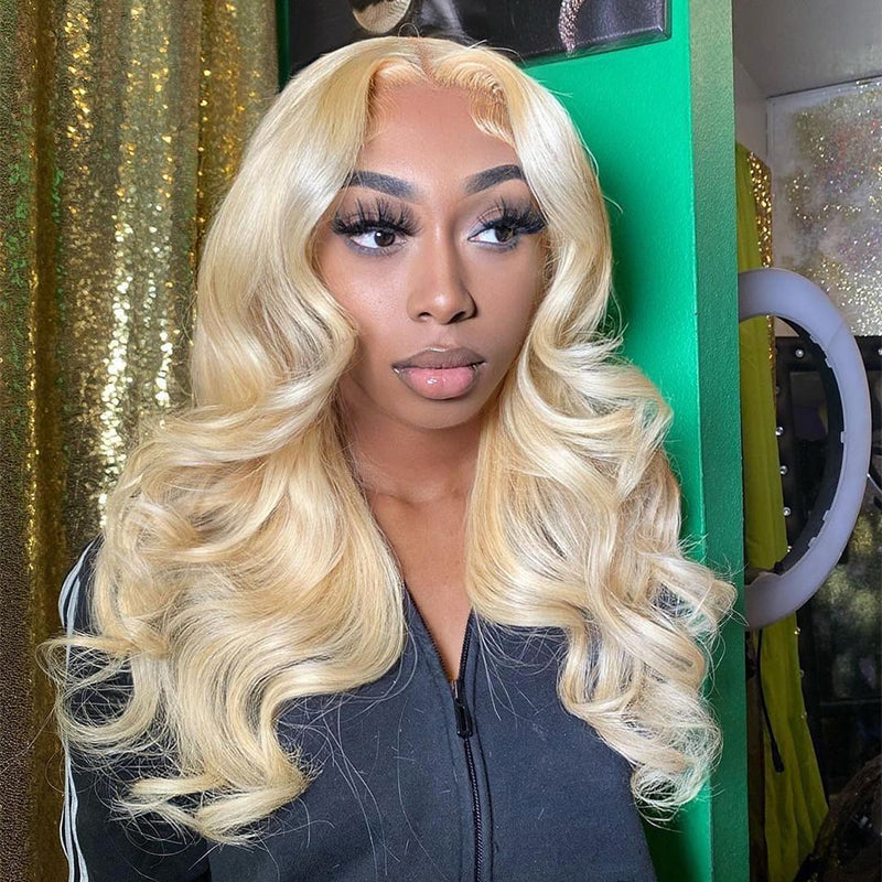 613 Blonde Color Body Wave Human Hair Wig 13x4 Transparent Lace Wig