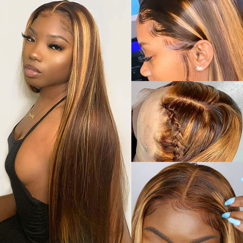 Hot Selling Highlight Brown Color Human Hair 13x4 Lace Front Wig