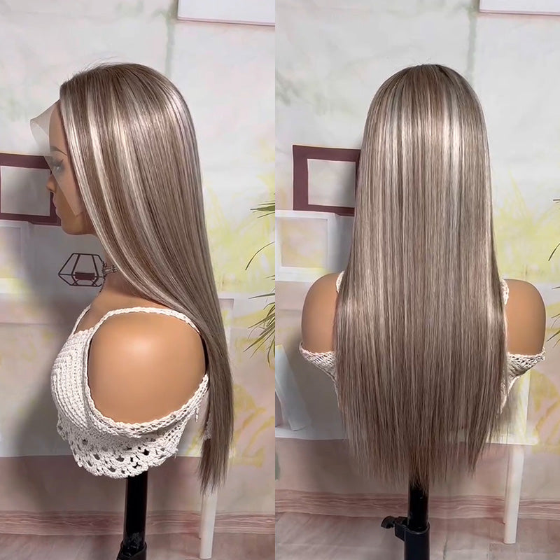 Ash Blonde Balayage Highlight Straight Lace Frontal Wig 13x4 Human Hair Wigs