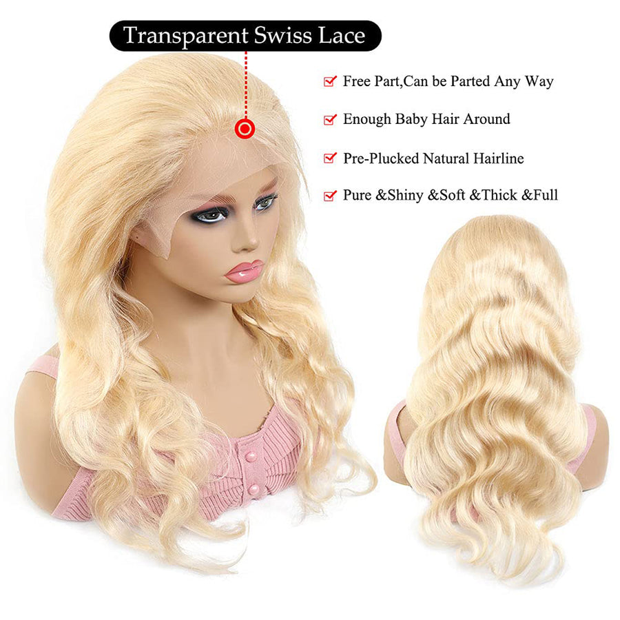 613 Lace Front Wig Human Hair Body Wave Wigs for Women 13x4 Virgin Blonde Lace Frontal Human Hair Wig Pre Plucked with Baby Hair