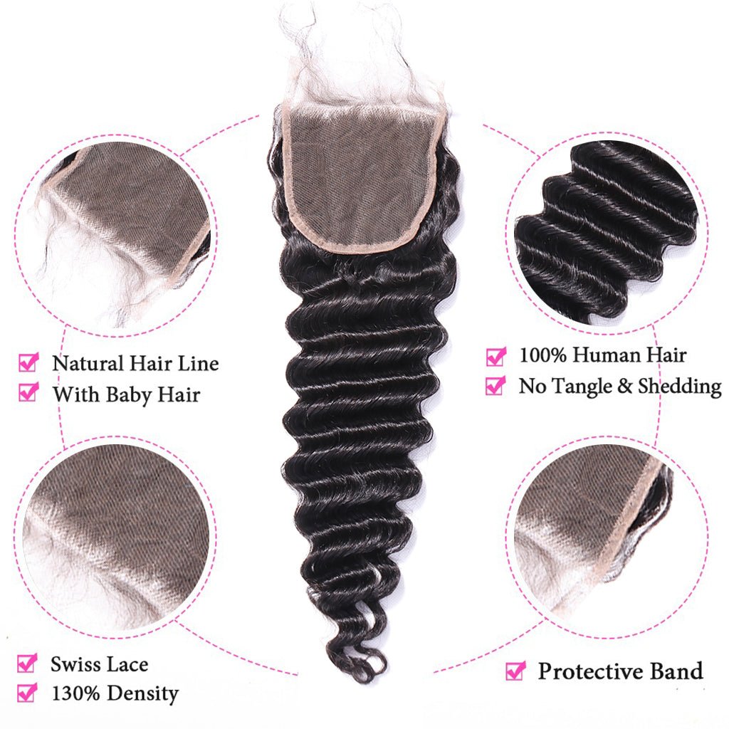 Deep Wave Human Hair Bundles With Closure Brazilian Hair Weave With Closure