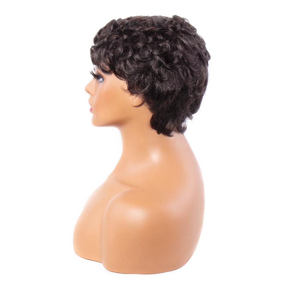 Pixie Cut Wavy Human Hair Wig Full Machine Made Non Lace Wig