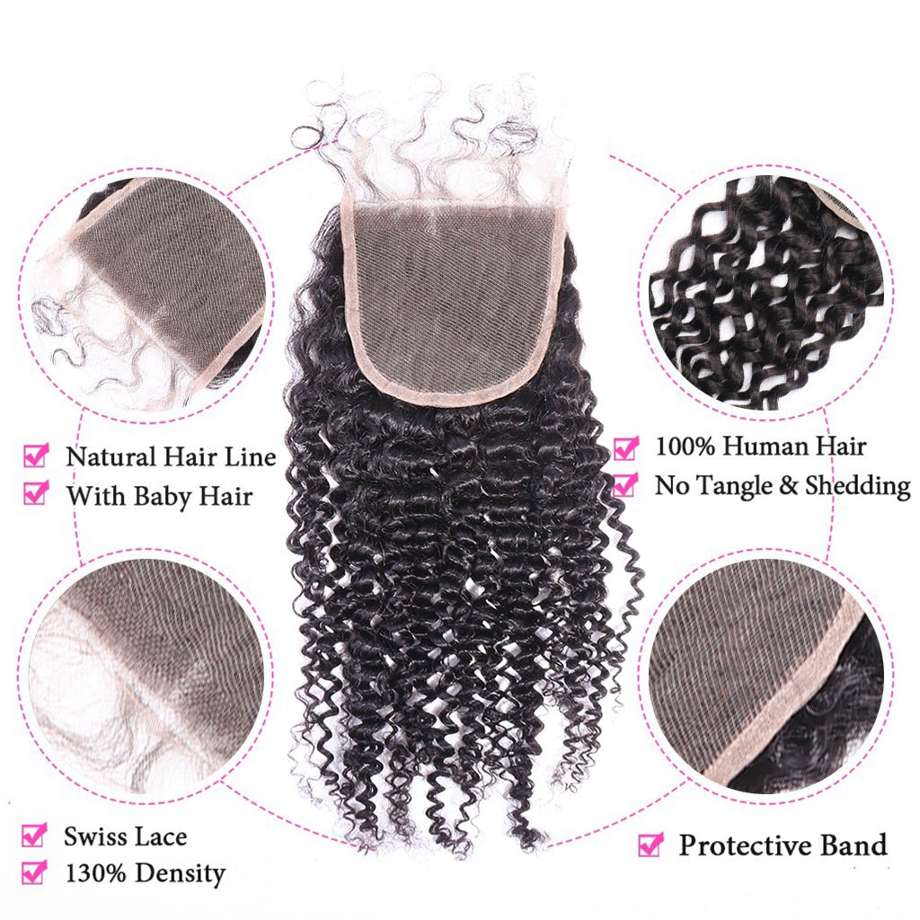 Hair Kinky Curly Bundles With Closure 3 Bundles Virgin Human Hair Free Shipping