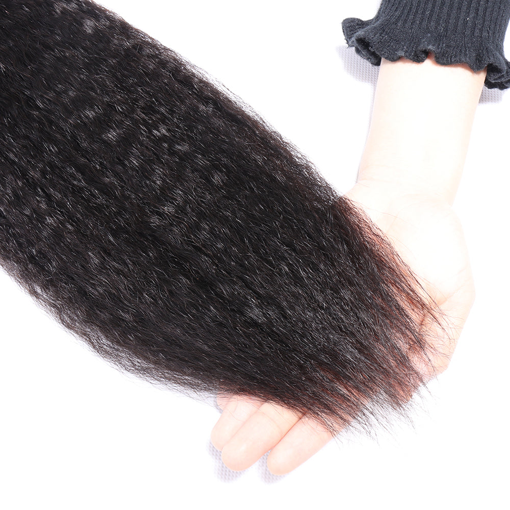 100% Unprocessed Brazilian Virgin Kinky Straight Human Hair 3 Bundles with 13x4 Lace Frontal Natural Black Color Hair Extension