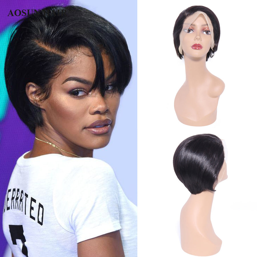 Straight Short Cut Lace Wig 130% 13x4 Front Lace Brazilian Human Hair Wigs