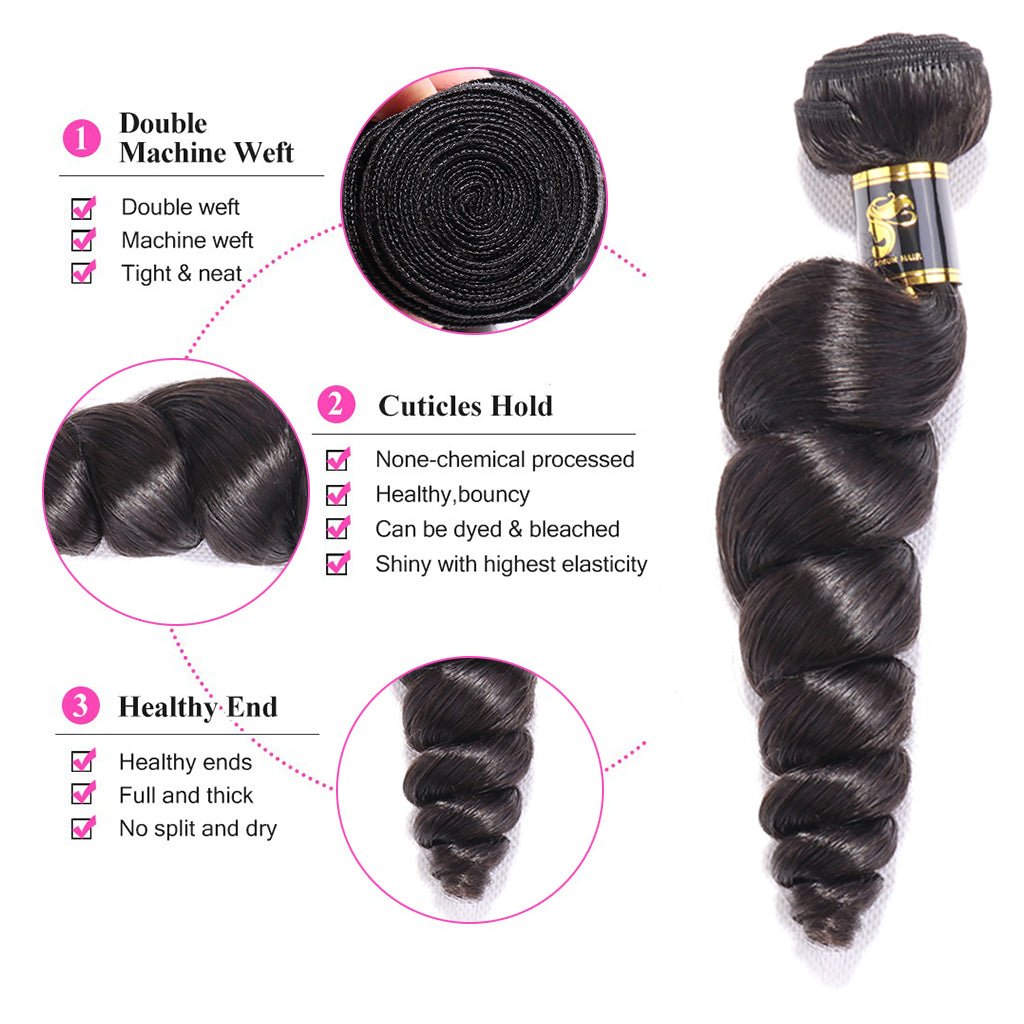 Brazilian Hair Loose Wave Bundles with Closure 100% Natural