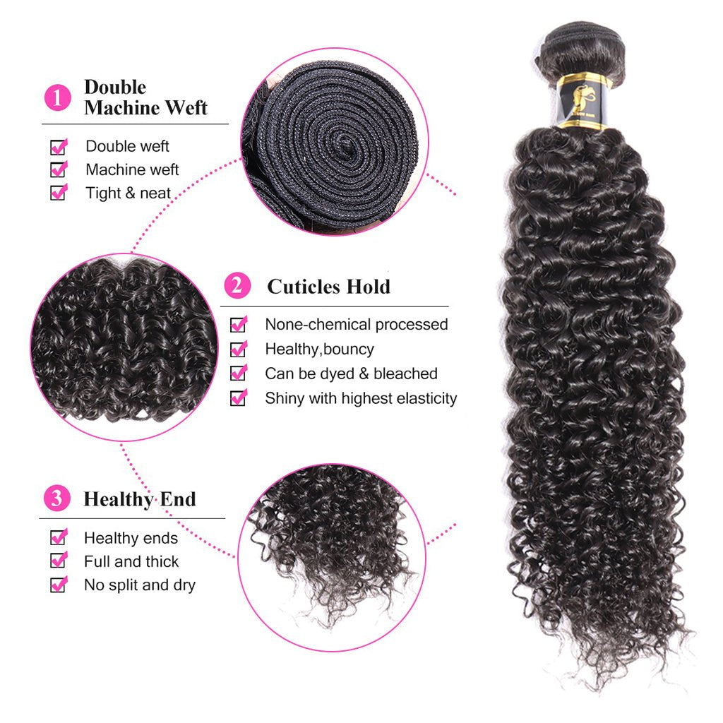 Hair Kinky Curly Bundles With Closure 3 Bundles Virgin Human Hair Free Shipping