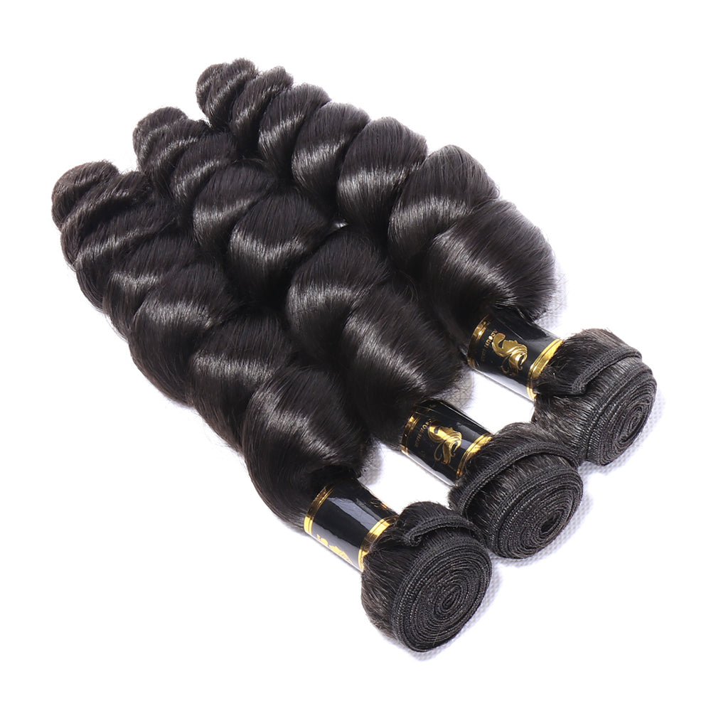 Brazilian 100% Human Hair 3 Bundles Loose Wave Bundles Natural Black Weaves Human Hair Extensions