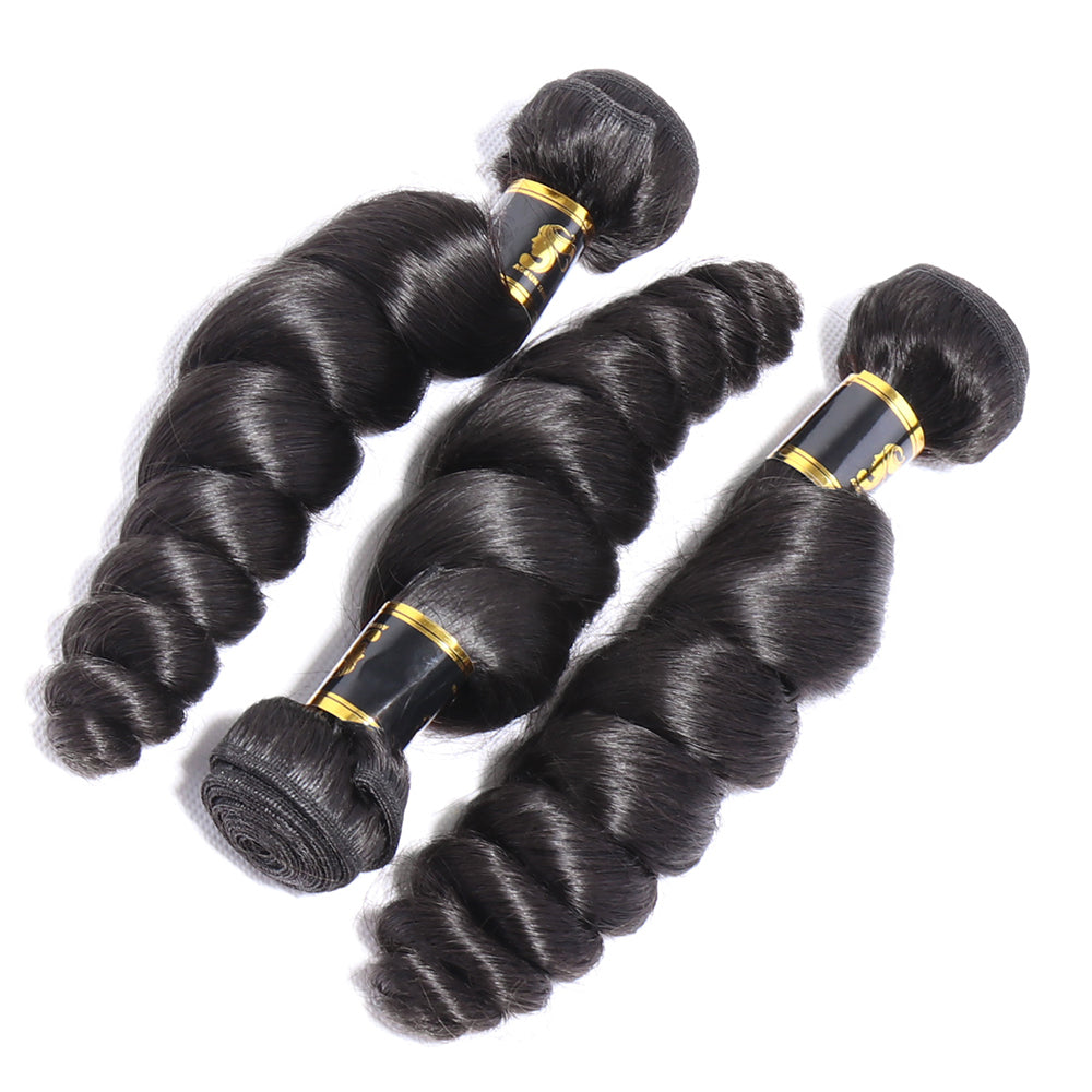 Brazilian 100% Human Hair 3 Bundles Loose Wave Bundles Natural Black Weaves Human Hair Extensions