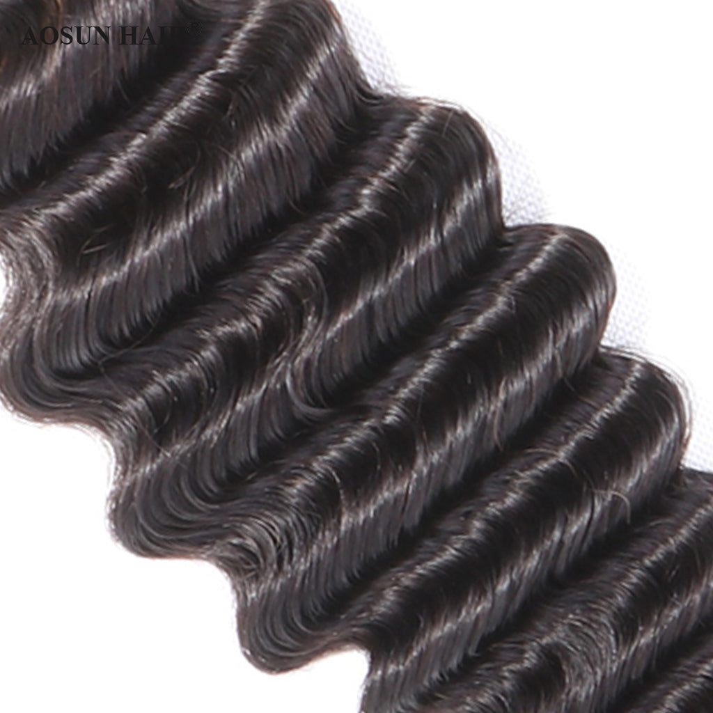 Brazilian Virgin Hair Bundles with Closure Loose Deep Wave Human Hair