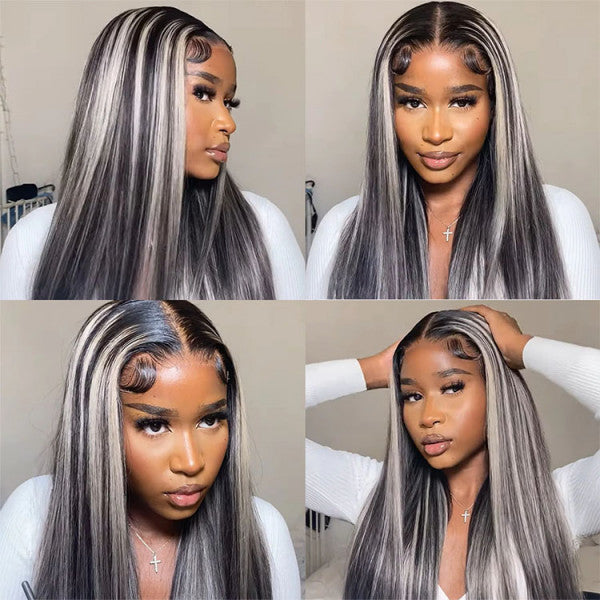 Ombre Grey Color 100% Human Hair Wig Transparent 13x4 Lace Front Wig