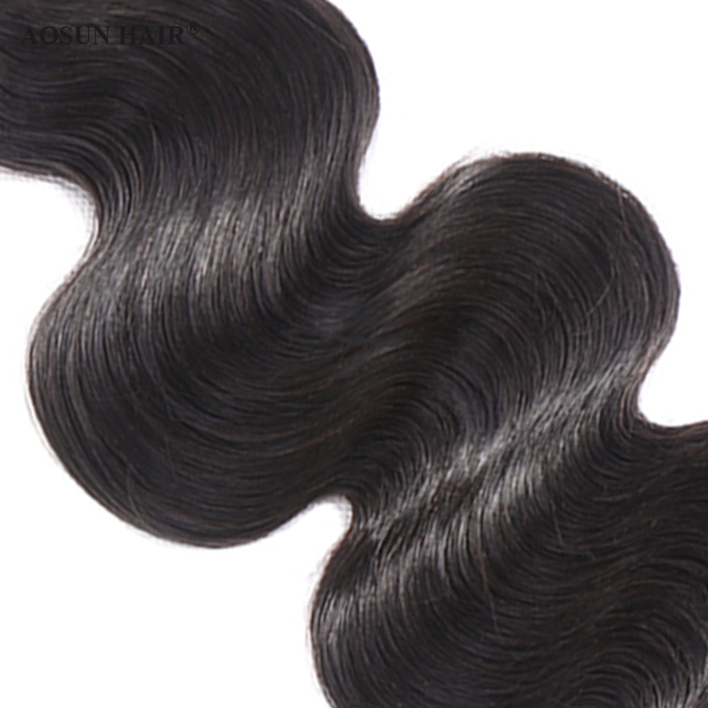 Human Hair Bundles With Closure 3 Bundles Body Wave Brazilian Hair With Swiss Lace Closure