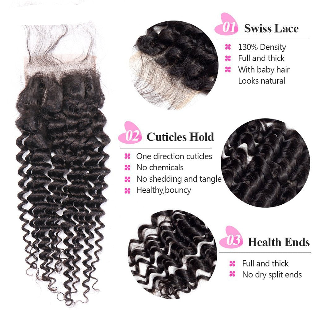 Brazilian Deep Curly Lace Closure 4*4 Free Part Human Hair Closure