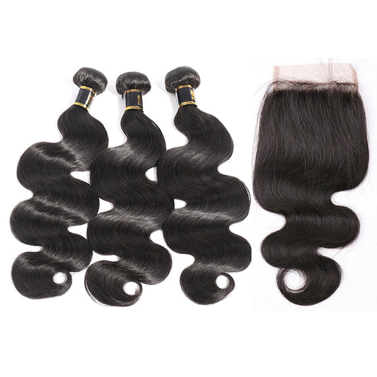 Human Hair Bundles With Closure 3 Bundles Body Wave Brazilian Hair With Swiss Lace Closure