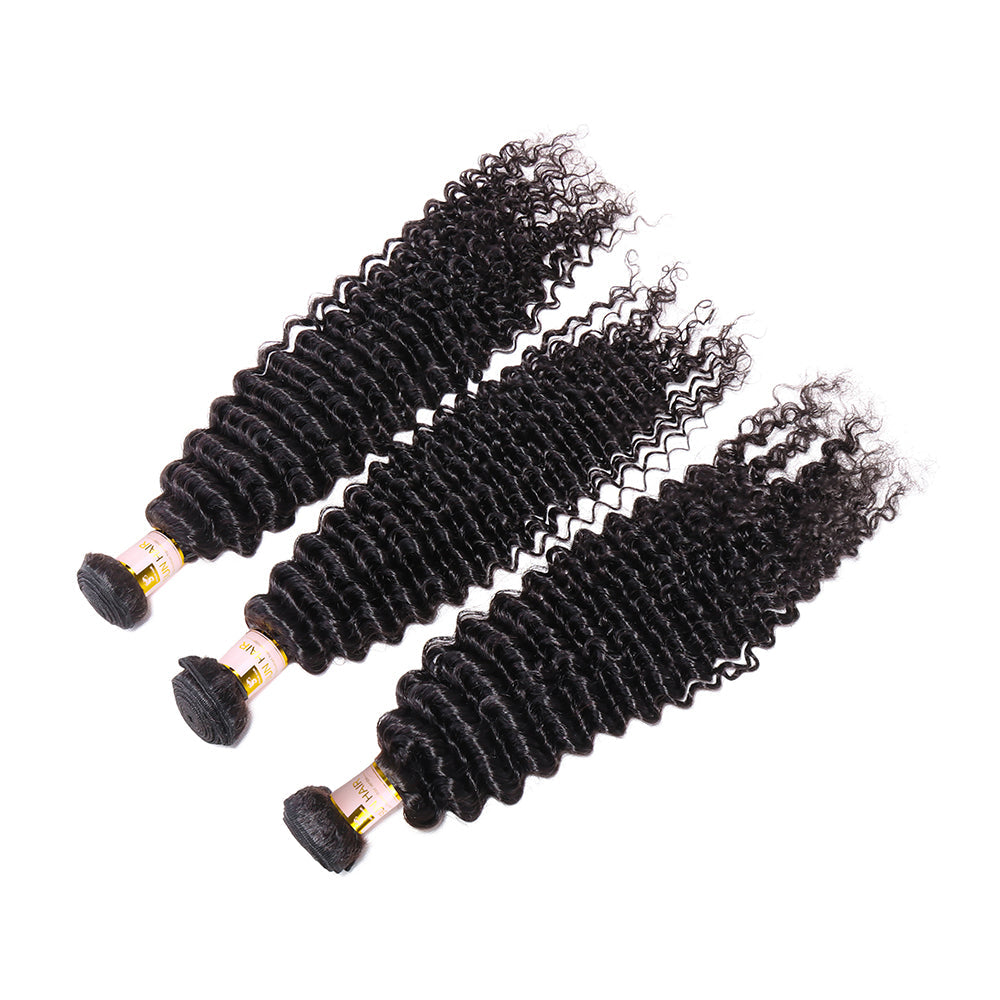 3 Bundles Deep Curly Virgin Hair 100% Human Hair Weave deep wave