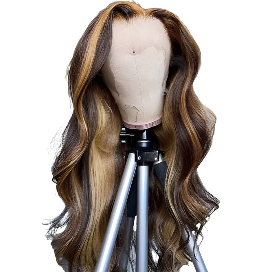 Honey Blonde Highlight P4/27 Color Body Wave 13x4 Front Lace Human Hair Wigs 150% Density