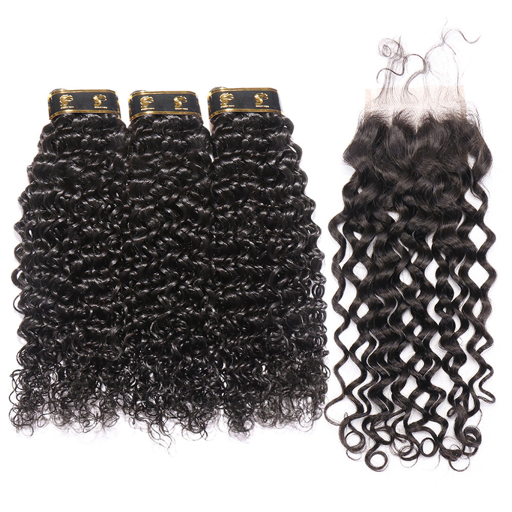 Italian Curly Human Hair Bundles with Closure Brazilian Virgin Hair Free Shipping