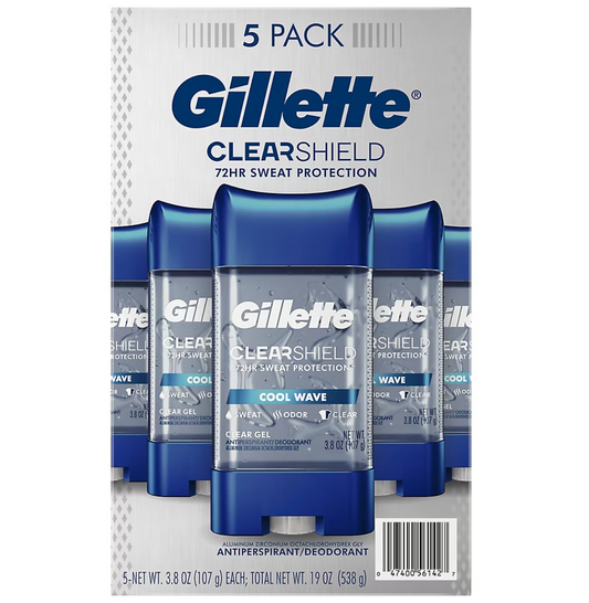 Gillette Ultimate Protection Clear Gel, Cool Wave, 6-in-1 Antiperspirant and Deodorant, 5 pk./3.8 oz.