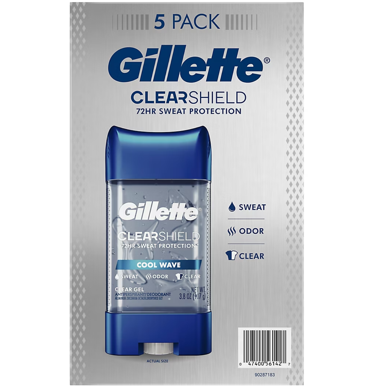 Gillette Ultimate Protection Clear Gel, Cool Wave, 6-in-1 Antiperspirant and Deodorant, 5 pk./3.8 oz.