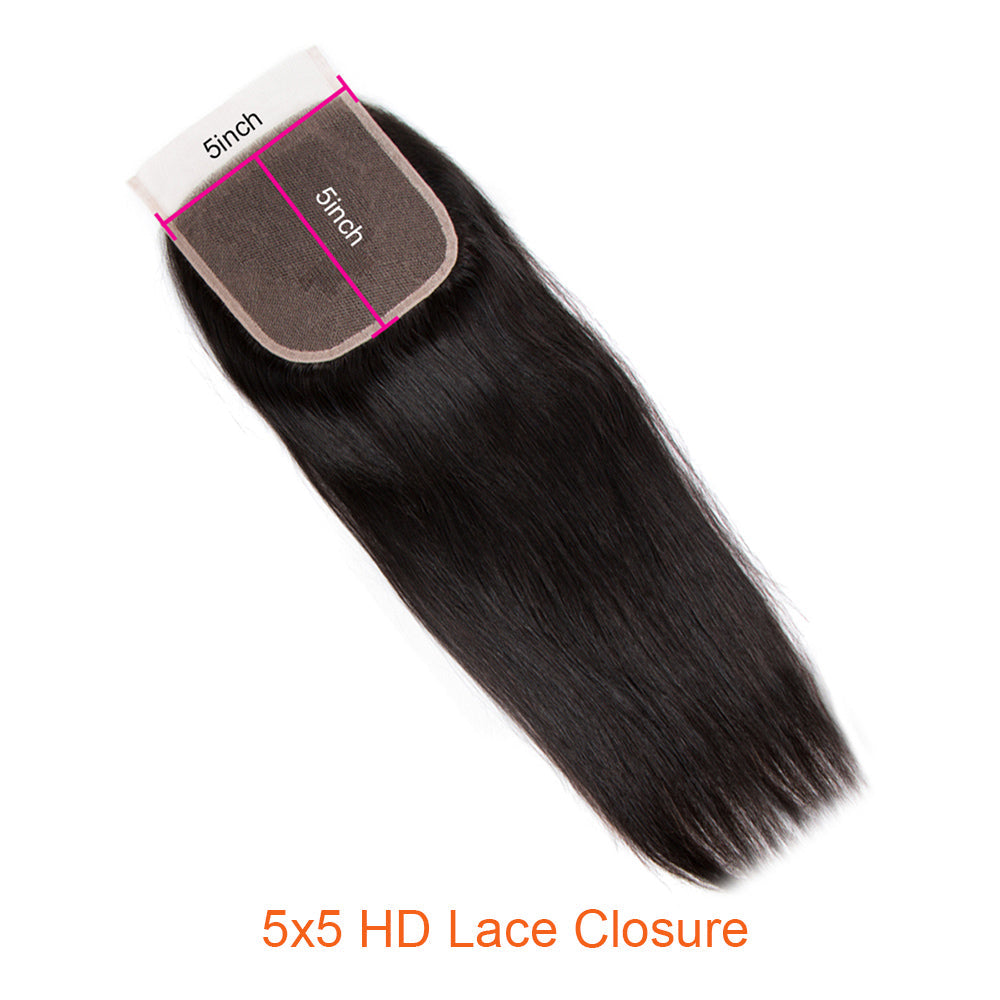 Hair 5x5 HD Transparent Lace Closure Straight Human Hair HD Lace