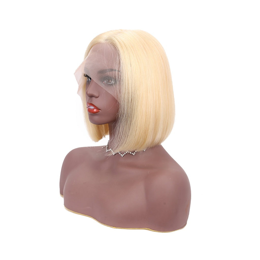 #613 Blonde Silky Straight Bob Wig T-Part Lace Human Hair Wig