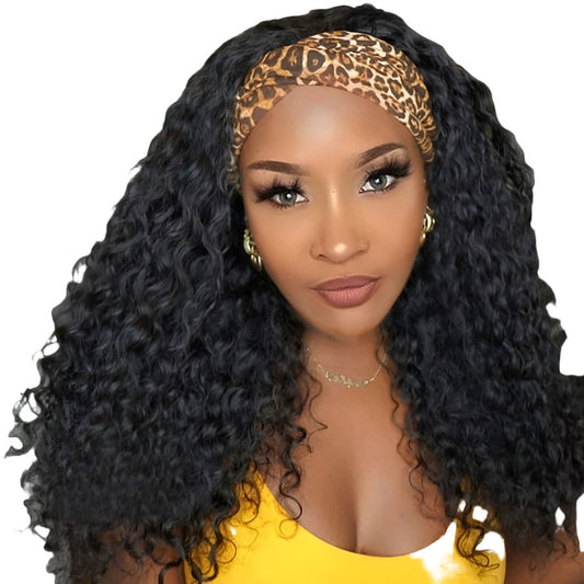 Brazilian Hair Deep Wave Headband Wig None Lace Glueless Human Hair Wigs