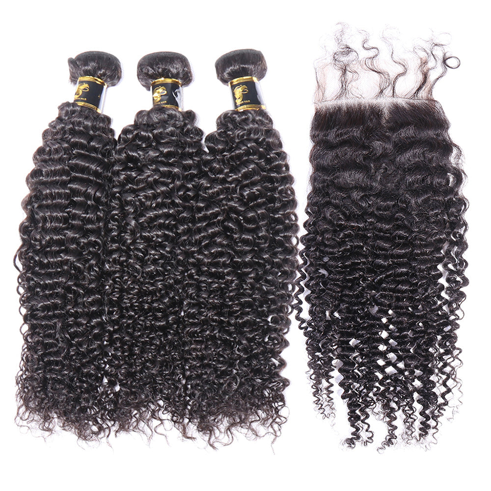 Hair Kinky Curly Bundles With Closure 3 Bundles Virgin Human Hair Free Shipping