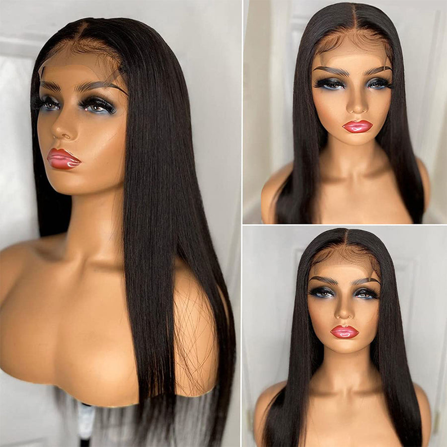 Hair 150%/180% Density Virgin Peruvian Straight Human Hair Wigs for Black Women Natural Color Straight 4x4 Lace Closure Wig