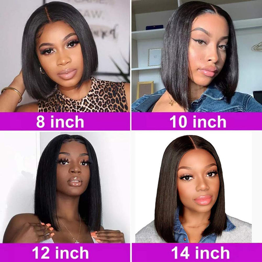 Straight Short Bob Wigs T-Part Lace Virgin Hair Deep Parting Lace Wig