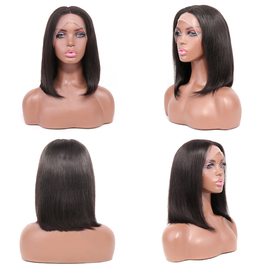 Straight Short Bob Wigs T-Part Lace Virgin Hair Deep Parting Lace Wig