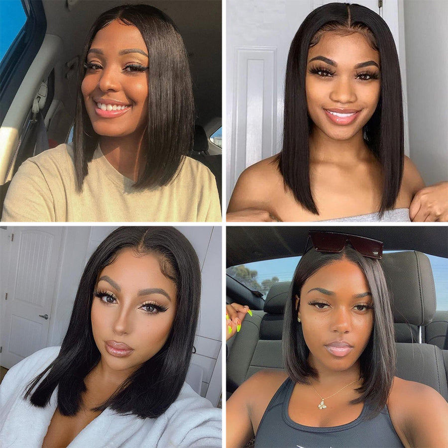 Straight Short Bob Wigs T-Part Lace Virgin Hair Deep Parting Lace Wig